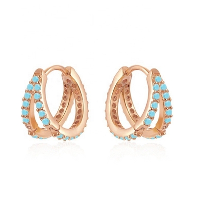 Rhodiumgeplatte dubbele turquoise 925 sterling zilver kubische zirconia oorbel voor vrouwen