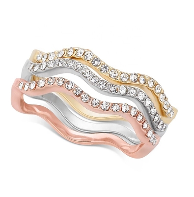 3 stukken Pave Ring Set Rhodium Plated Wave Ring Sterling Silver
