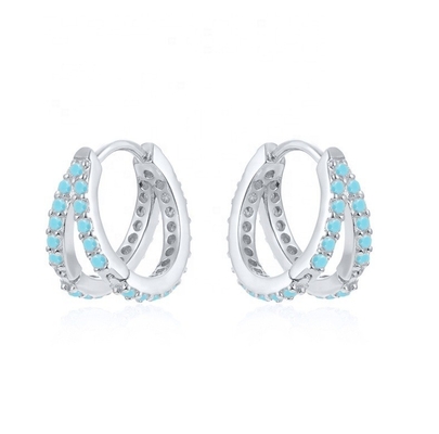 Rhodiumgeplatte dubbele turquoise 925 sterling zilver kubische zirconia oorbel voor vrouwen