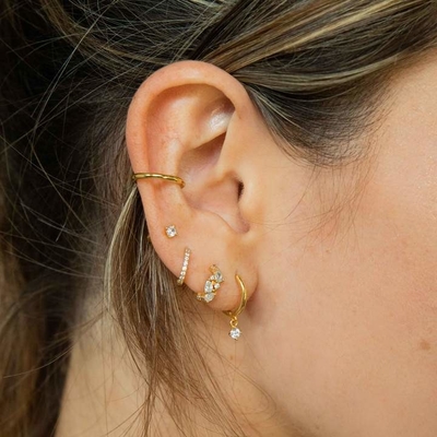 ODM 925 Sterling zilveren hoop oorbellen medium met kleine 18K goud vermeerdering