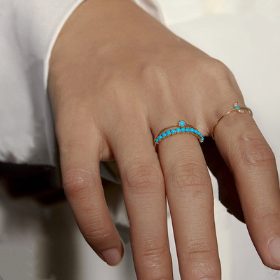 Persoonlijke sieraden Half Turquoise Goud geplatte Duurzame Delicaat 925 Zilveren Ringen Mode