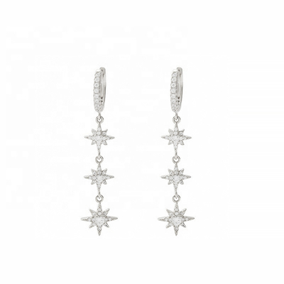 Goud geplatte 925 zilveren Braziliaanse Starburst Long Dangle Hoop oorbellen voor vrouwen