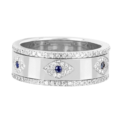 Blauwe saffier wit CZ oog vrouwen eeuwigheid band koper eeuwigheid ring voor vrouwen