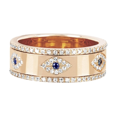Blauwe saffier wit CZ oog vrouwen eeuwigheid band koper eeuwigheid ring voor vrouwen