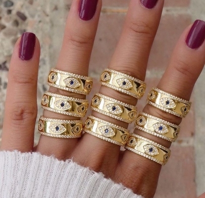 Blauwe saffier wit CZ oog vrouwen eeuwigheid band koper eeuwigheid ring voor vrouwen