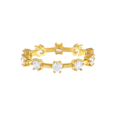 925 Sterling zilver Simply 18K Gold Vermeil Prong Setting Eternity Band Dunne Vrouwen Ringen