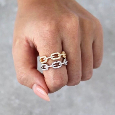 925 Sterling zilver curb link ketting ring 18K vrouwen kubische zirconia ringen