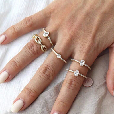 925 Sterling zilver curb link ketting ring 18K vrouwen kubische zirconia ringen