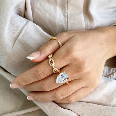 925 Sterling zilver curb link ketting ring 18K vrouwen kubische zirconia ringen