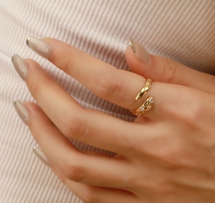 Grootte 4-10 CZ Stone Ring 18K Gold Open Snake 925 Sterling Silver Dieren Ringen
