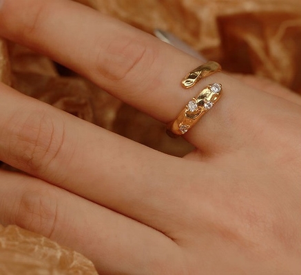 Grootte 4-10 CZ Stone Ring 18K Gold Open Snake 925 Sterling Silver Dieren Ringen