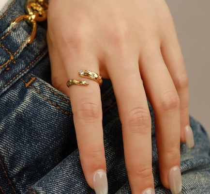 Grootte 4-10 CZ Stone Ring 18K Gold Open Snake 925 Sterling Silver Dieren Ringen