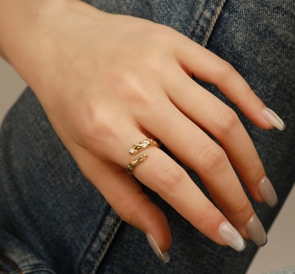 Grootte 4-10 CZ Stone Ring 18K Gold Open Snake 925 Sterling Silver Dieren Ringen