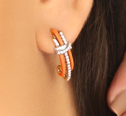 2024 Mode Braziliaanse Enigma Zilveren oorbellen met oranje epoxy en wit CZ sieraden accessoire