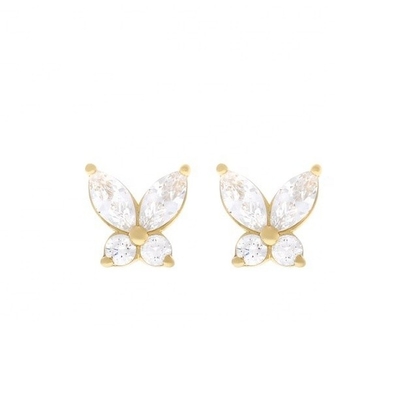 Klassieke stijl 925 Sterling zilver goud geplatte kubische zirconia vlinder stud oorbellen