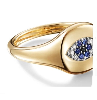 Braziliaanse kabel verzamelgoed Evil Eye Mini Pinkie Ring 18K Goud Wit CZ 925 Zilver