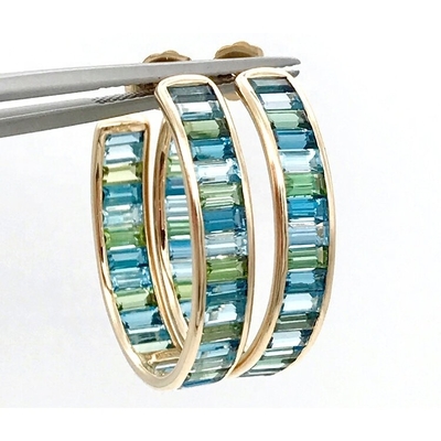 Juwelen Hoofdmateriaal Zilveren baguette Blauw en groen Topaz Stud Hoops voor klassieke stijl
