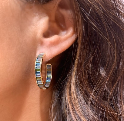 Juwelen Hoofdmateriaal Zilveren baguette Blauw en groen Topaz Stud Hoops voor klassieke stijl