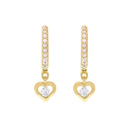 Goud geplatte Mini Dangle Heart CZ Huggie oorbellen Voeg een vleugje glamour toe aan je look