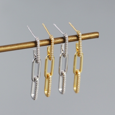 Retro paperclip rechthoekige ketting oorbellen in 925 sterling zilver voor dames avond