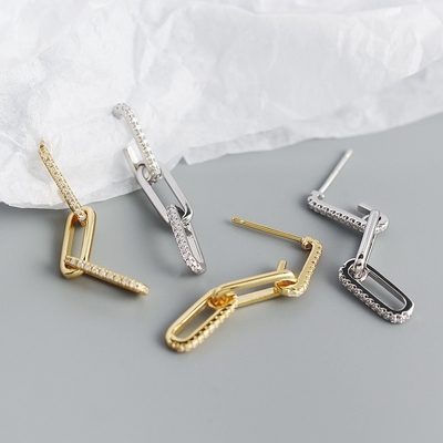 Retro paperclip rechthoekige ketting oorbellen in 925 sterling zilver voor dames avond