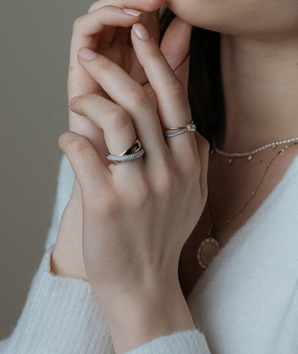 Mode Unisex rollende ringen Domed Diamond Band Wide Gold Plated Sterling Silver Rings