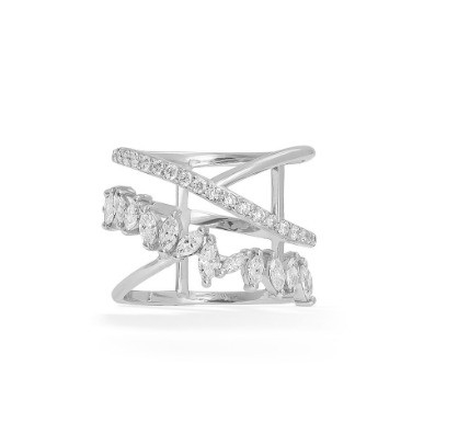 Partijverklaring Stuks Sterling zilver Rhodium geplatte Zig Zag Diamanten Ring voor vrouwen