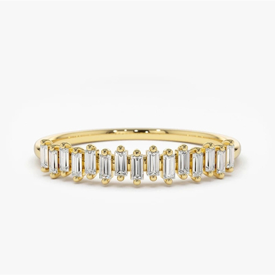 925 Sterling zilver CZ Diamant baguette Vrouwen eeuwigheid ring met gele goud
