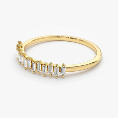 925 Sterling zilver CZ Diamant baguette Vrouwen eeuwigheid ring met gele goud