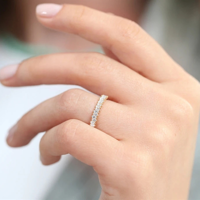 925 Sterling zilver CZ Diamant baguette Vrouwen eeuwigheid ring met gele goud
