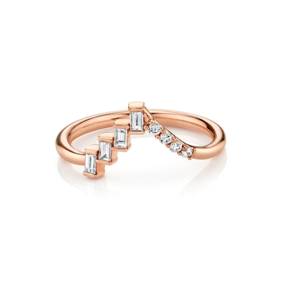 Aanbieden OEM Ronde Diamanten en Baguettes Eclectische Driehoek Zilveren Ring voor Vrouwen