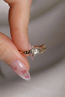 Zware goud engel naam ring voor vrouwen handgemaakte Glitter 925 Sterling zilver Modern N/A