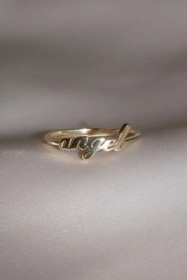 Zware goud engel naam ring voor vrouwen handgemaakte Glitter 925 Sterling zilver Modern N/A