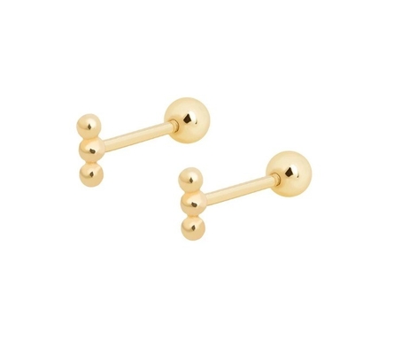 Mini Barbell met kralen Zilveren oordopje met schroef achterin 925 Sterling zilver