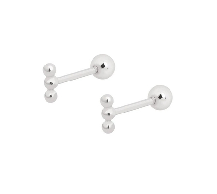 Mini Barbell met kralen Zilveren oordopje met schroef achterin 925 Sterling zilver