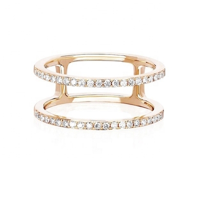 Witte CZ Dubbele rijen stapelbare ringen Goud 18K Geplatte Echte 925 Sterling Zilveren Kristallen Kubische Zircon Juwelen