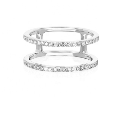 Witte CZ Dubbele rijen stapelbare ringen Goud 18K Geplatte Echte 925 Sterling Zilveren Kristallen Kubische Zircon Juwelen
