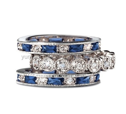 925 Sterling zilver CZ gesimuleerde saffier stapelbare ring set met aangepaste maat