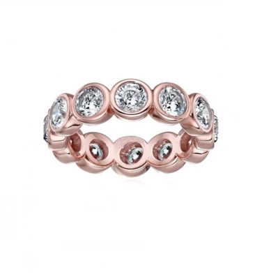 CLASSIC Ins 18K Goud bekleed bezel Setting CZ Eternity Band 925 Sterling zilveren ringen