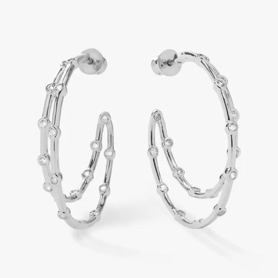 Witte kubische Zirconia Hoop oorbellen Bezel Set Twin Hoop oorbellen 18K goud