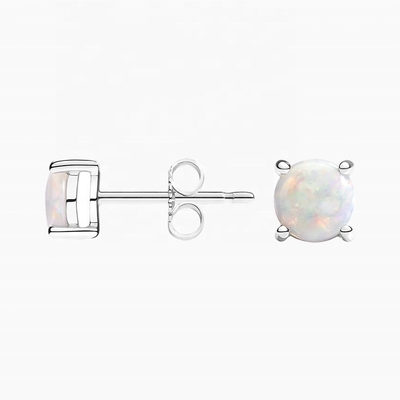 18k goud 6mm solitaire opaal stud oorbellen voor vrouwen en meisjes fijne sieraden