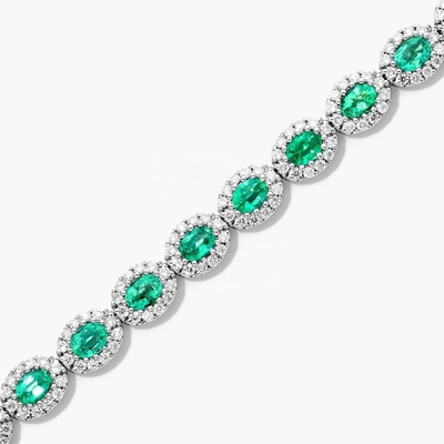 5.7mm Breedte Zircon Tennis Armband Oval Smaragd Wit 14K Goud Armband Vrouwen