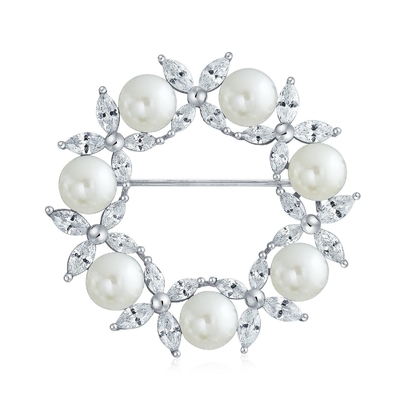 Goud geplatte blad cirkel witte parel broche 925 zilver luxe broches voor vrouwen
