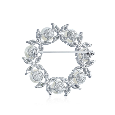Goud geplatte blad cirkel witte parel broche 925 zilver luxe broches voor vrouwen