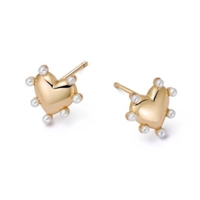Hartvormige parels Stud oorbellen Handgemaakt in 925 Sterling zilver 14K goud Voor meisjes Mode fijne sieraden