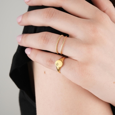 18K goud Vermeil zonnebloem zegelring met minderheidsontwerp in 925 Sterling zilver