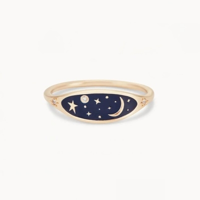 Handgemaakte 18K goudgeplatte Midnight Blue glazuur 925 Sterling zilver ronde briljante CZ stapelring voor meisjes