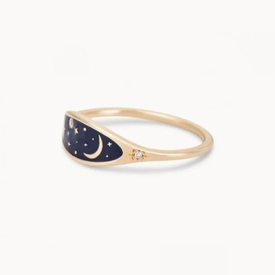 Handgemaakte 18K goudgeplatte Midnight Blue glazuur 925 Sterling zilver ronde briljante CZ stapelring voor meisjes