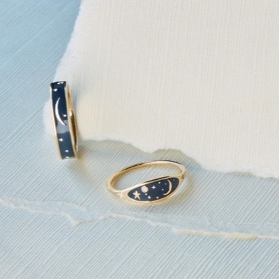 Handgemaakte 18K goudgeplatte Midnight Blue glazuur 925 Sterling zilver ronde briljante CZ stapelring voor meisjes