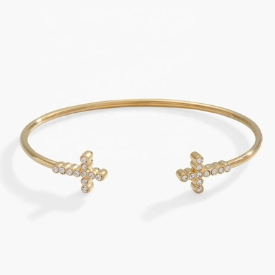 925 14K Goud Kruis Armband Armband Met Pave Crystal Zircon Voor Vrouwen